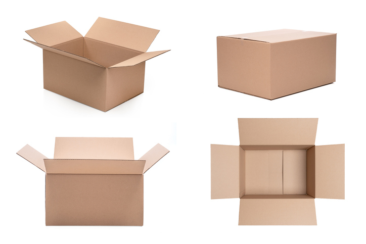 a variety of cardboard boxes and different angles of them